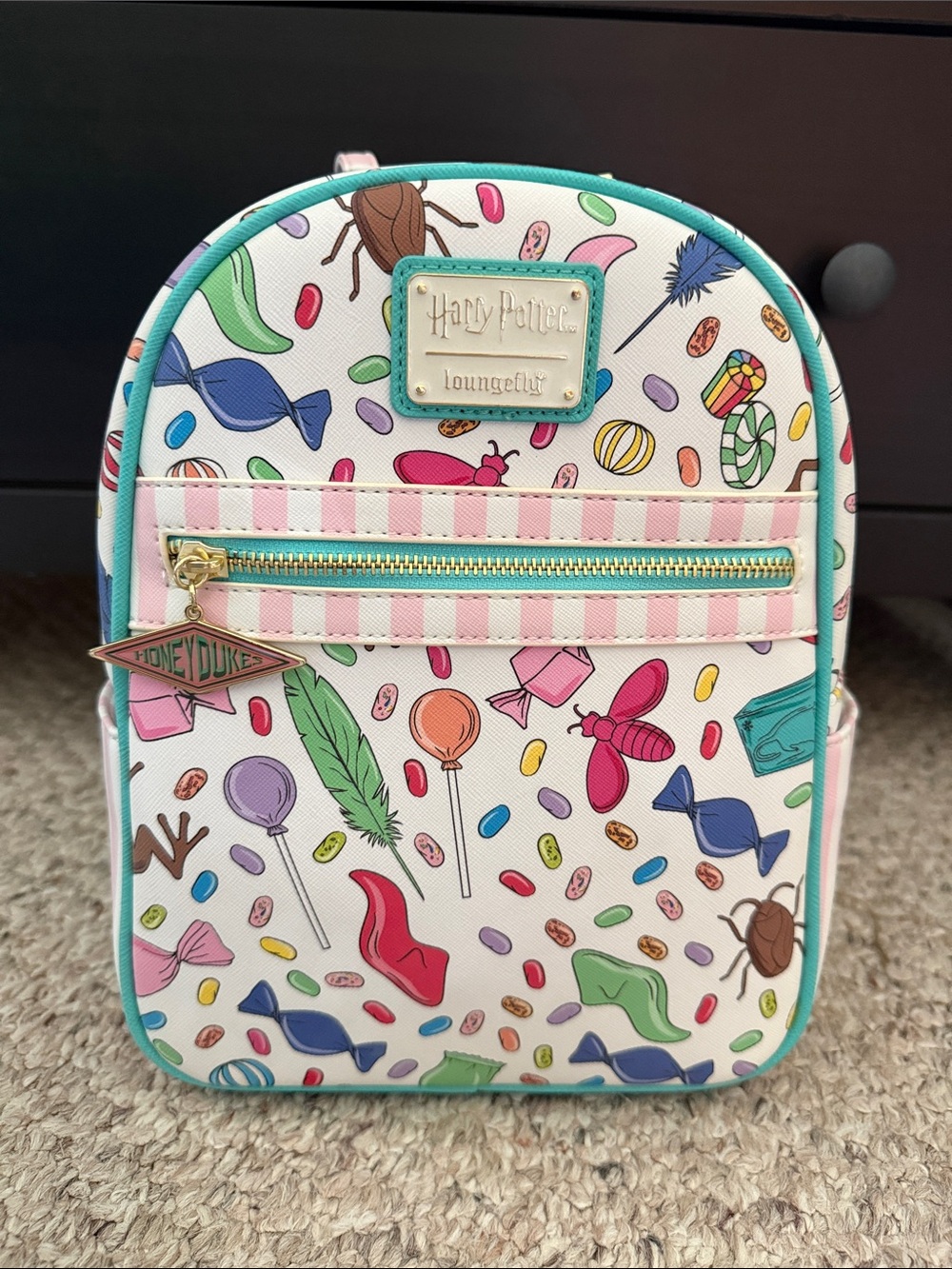 Loungefly White Honeydukes Candy Mini Backpack with Teal and Pink Trim